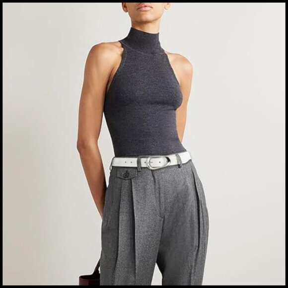 Synthetic Suede Belt with Silver Buckle for Women